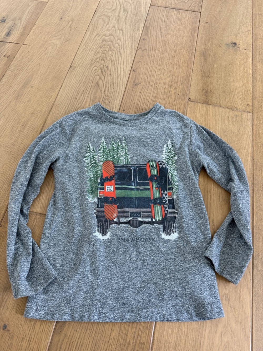 Mayoral Gray Long Sleeve Tee with Truck & Snowboard Print